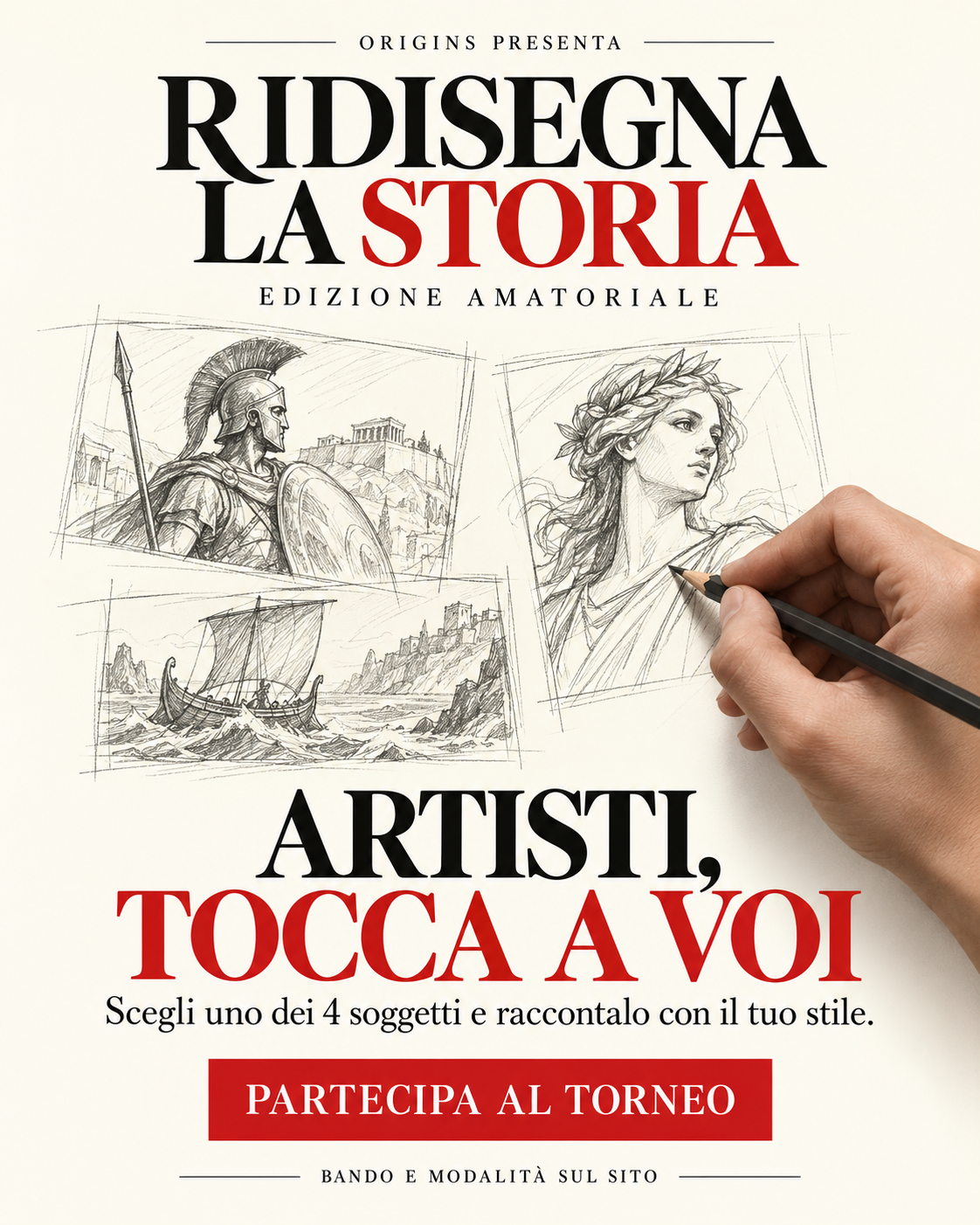 Locandina del torneo artistico amatoriale per illustratori Ridisegna la Storia.