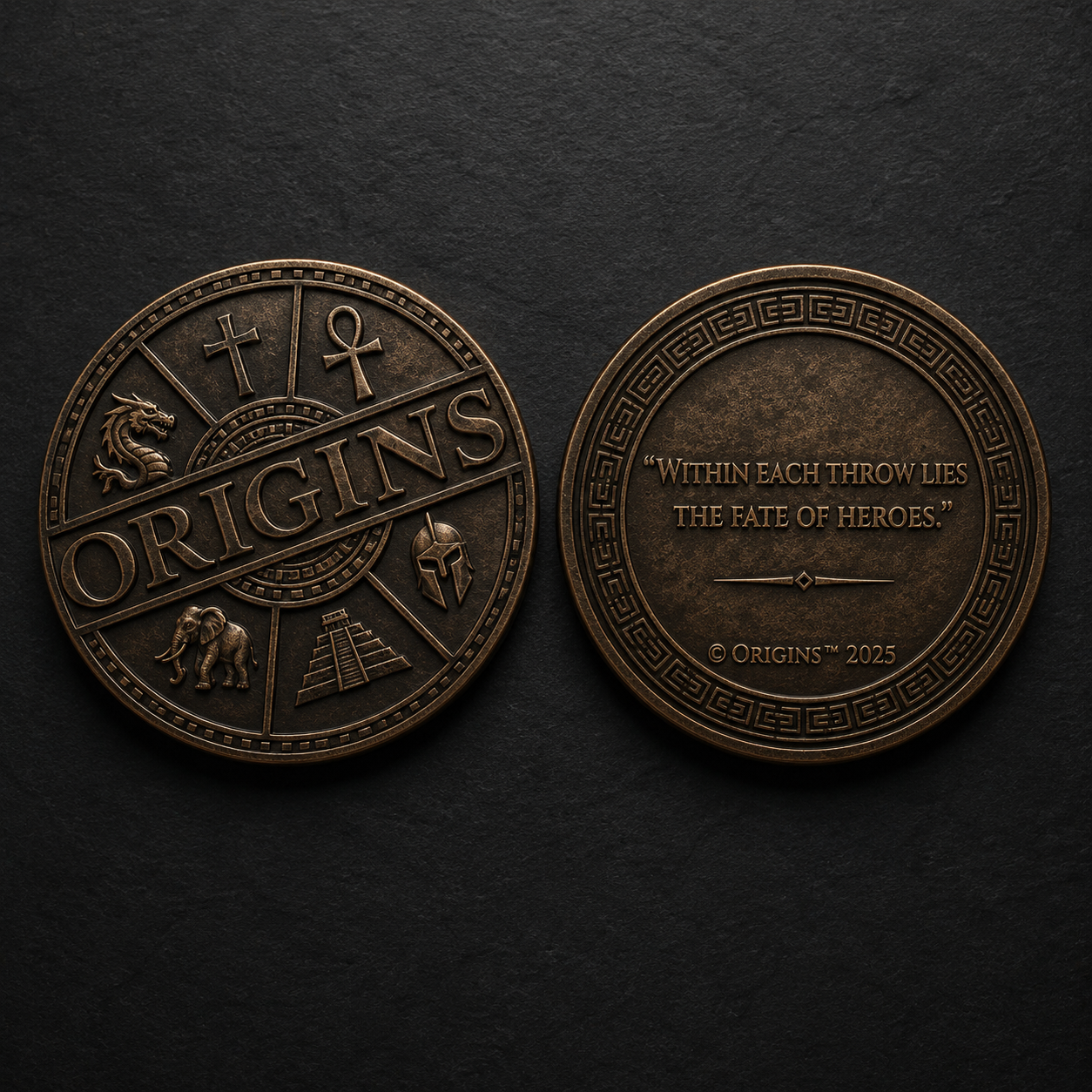 Moneta ufficiale di Origins Trading Card Game utilizzata durante le partite e come oggetto da collezione.