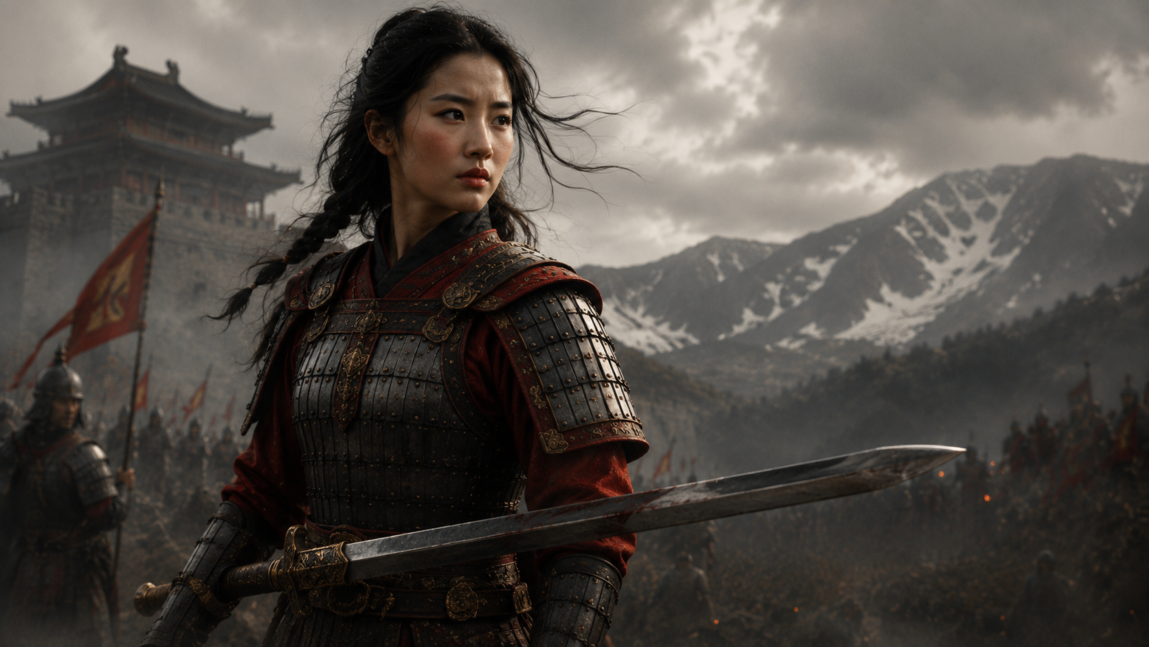 Illustrazione di Mulan, la leggendaria guerriera dell'antica Cina, protagonista della collana Origins Lore.