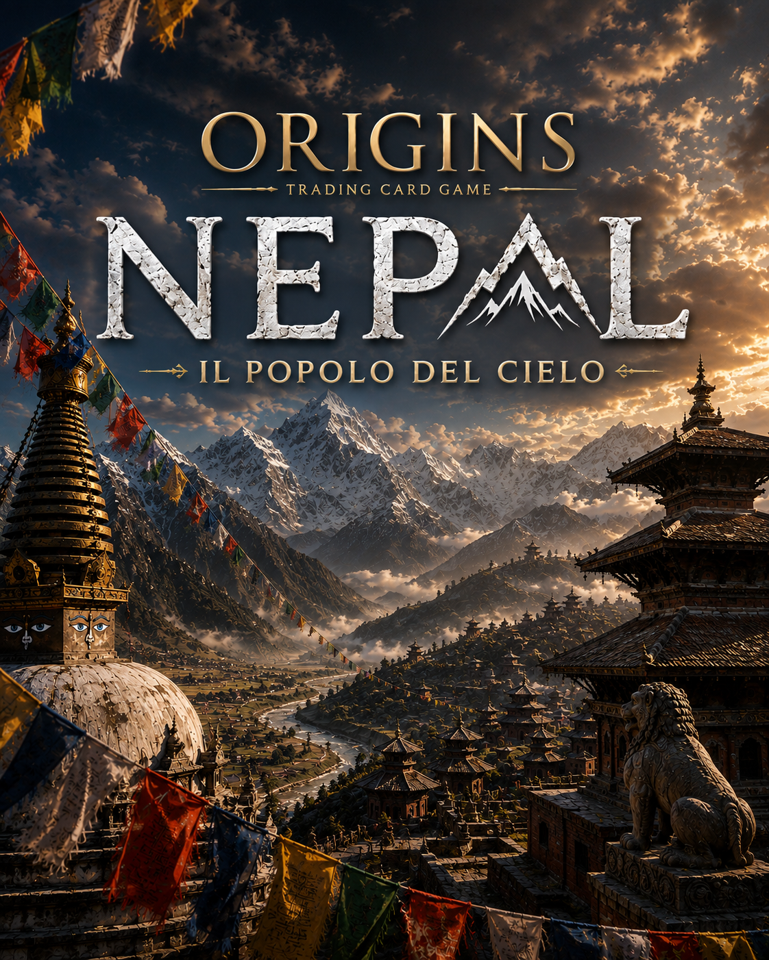 Origins TCG – Nepal: Il Popolo del Cielo, espansione dedicata alla storia, alle tradizioni e alle culture dell’antico Nepal.