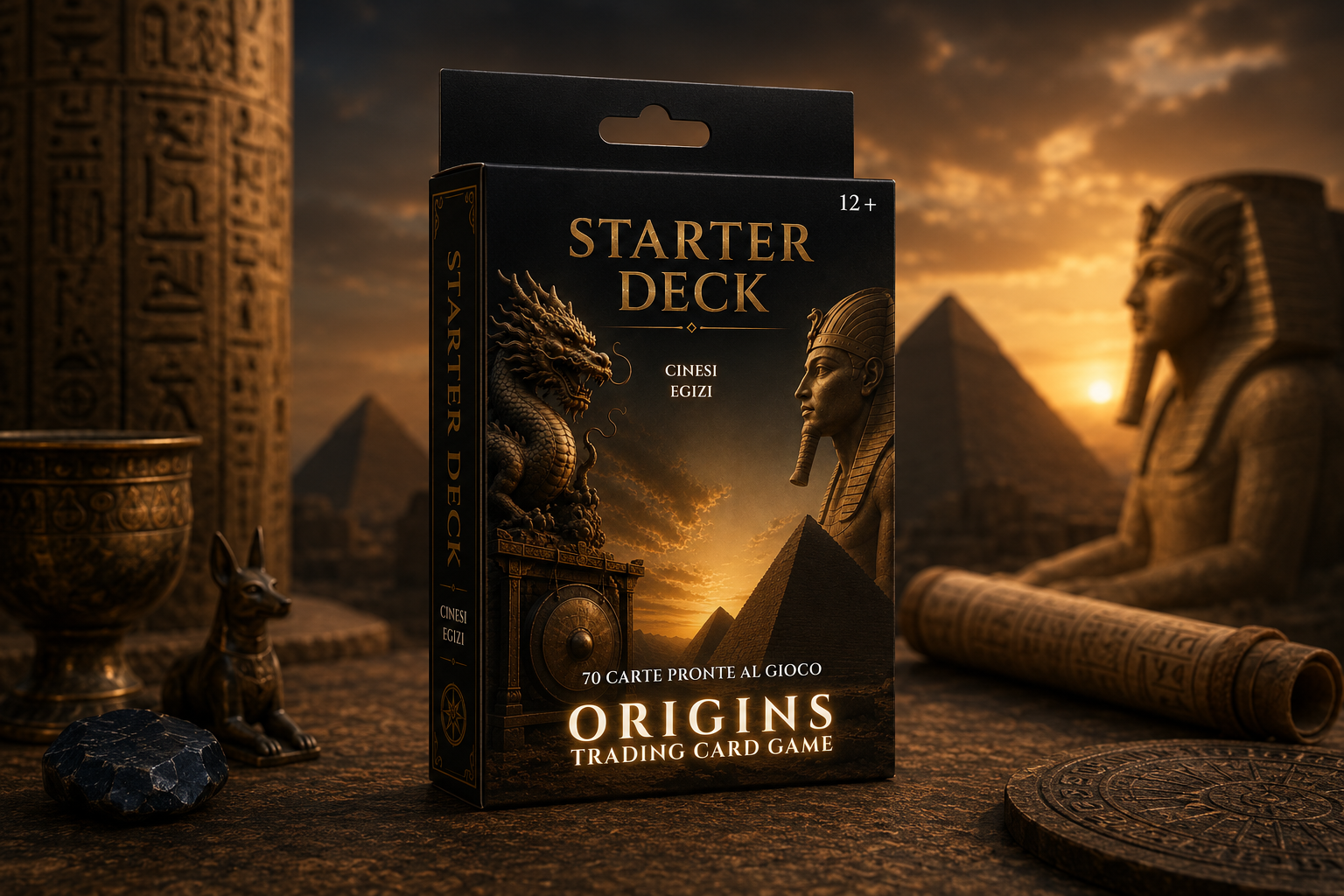 Starter Deck Origins Trading Card Game dedicato alle civiltà cinese ed egizia con mazzi pronti per giocare.