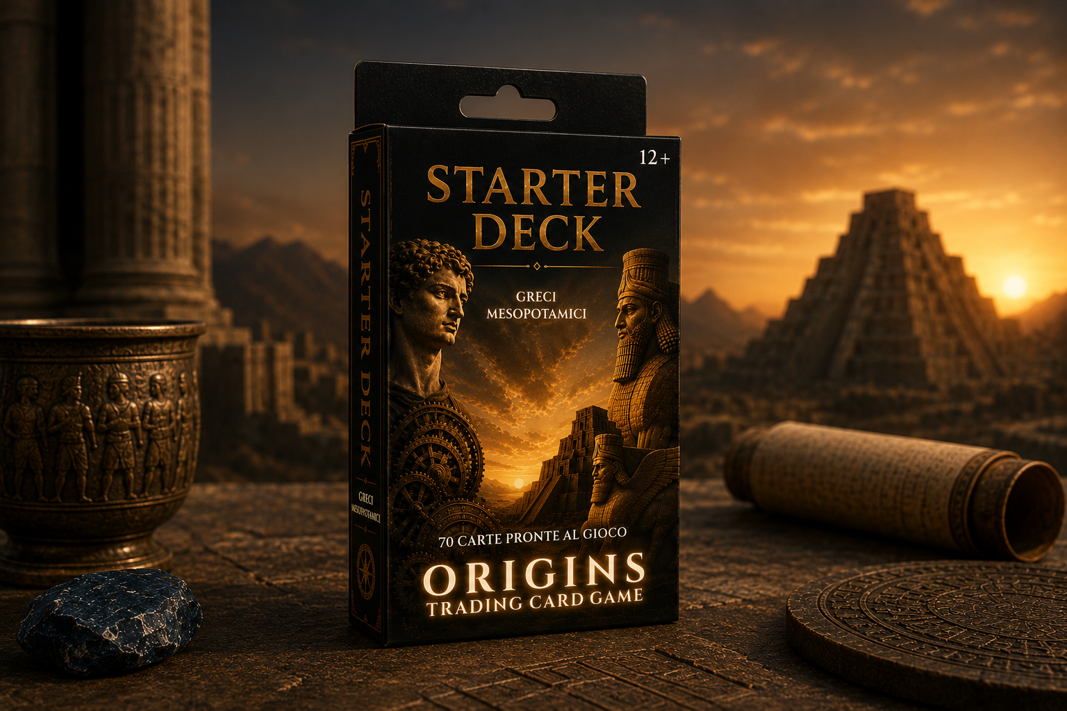 Starter Deck Origins Trading Card Game dedicato alle civiltà greca e mesopotamica con mazzi pronti per giocare.